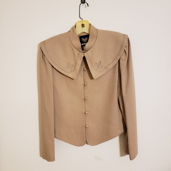 Panther Jackets & Blazers - Tan Vintage Wool Jacket with Detachable Collar